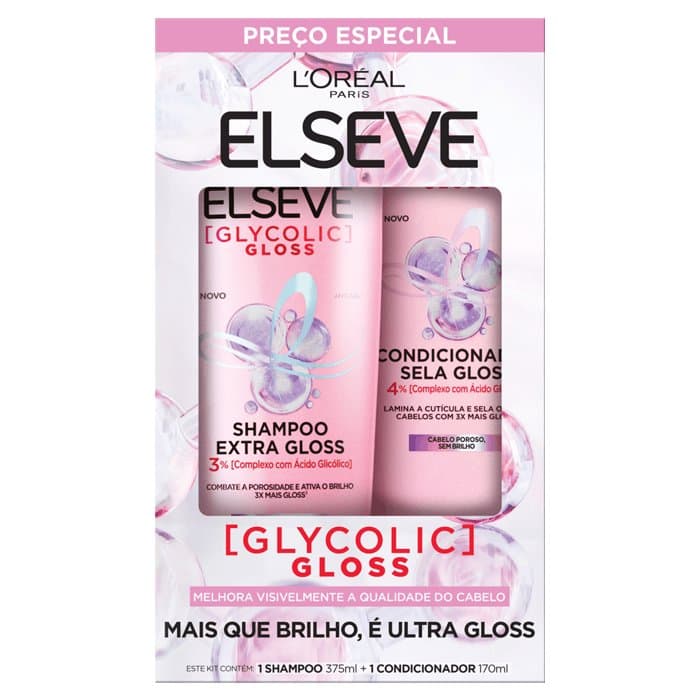 KIT ELSEVE GLYCOLIC GLOSS SH 375ML + CD 170ML